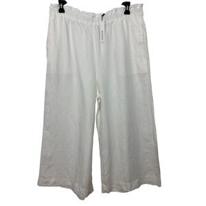 Chicos Linen Culotte Crop Pants White Wide Leg Pull On Size 3 US 16 NEW